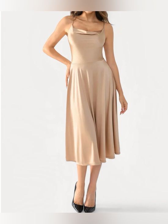 Popilush Dresses & Skirts - Popilush Satin Cowl Neck Midi Dress in Champagne size XXL